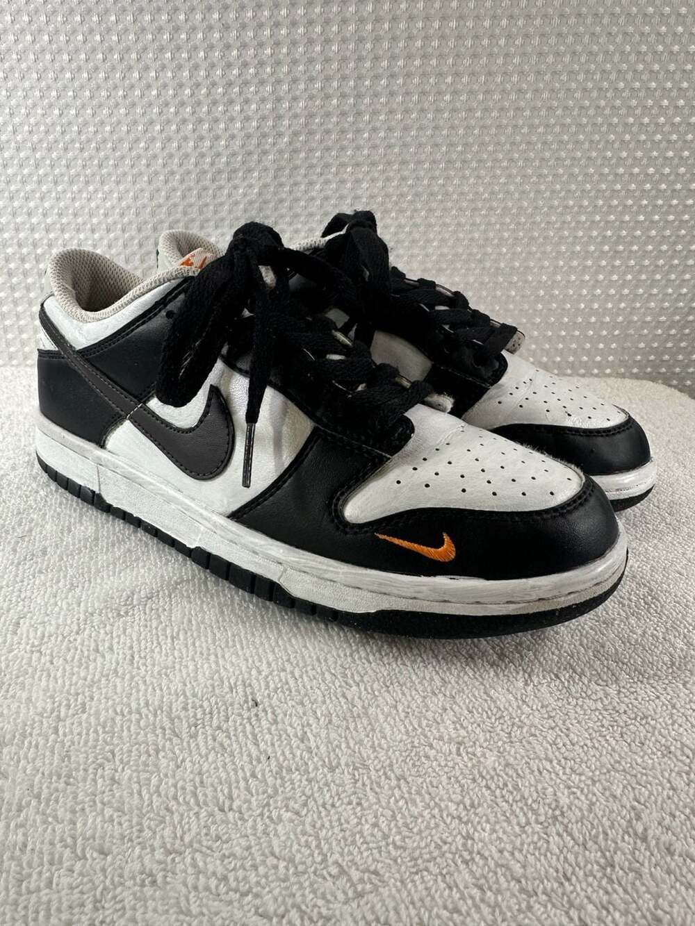 Nike Dunk Low GS Black White Safety Orange Mini Swoosh